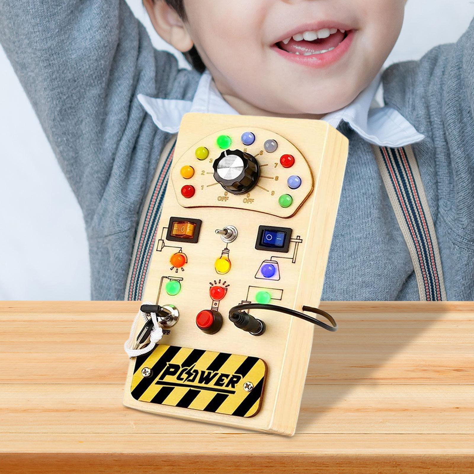 Montessori Wooden Busy Board Toddler - Montessori Holz-Beschäftigungsbrett mit Knöpfen und Lichtschaltern,